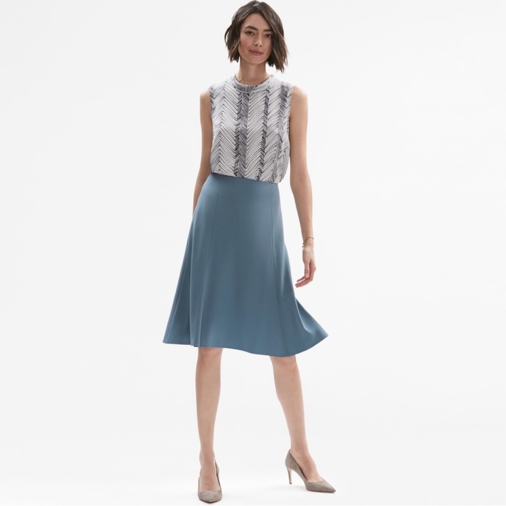 MM. Lafleur Slate Blue A-Line Midi Skirt
